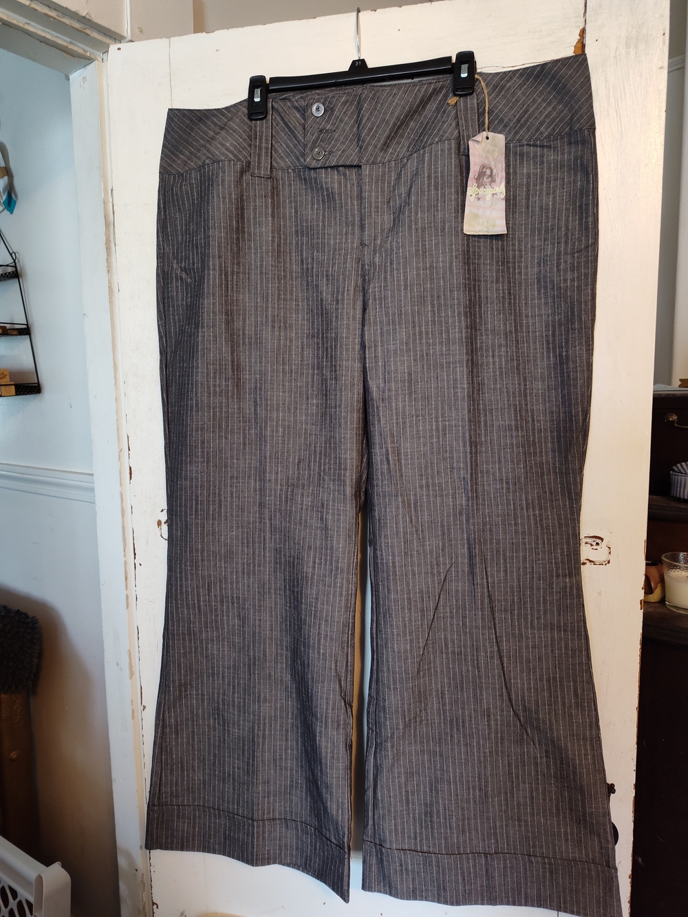 Womens Pinstripe Wide-Leg Plus Size Pants - Gray